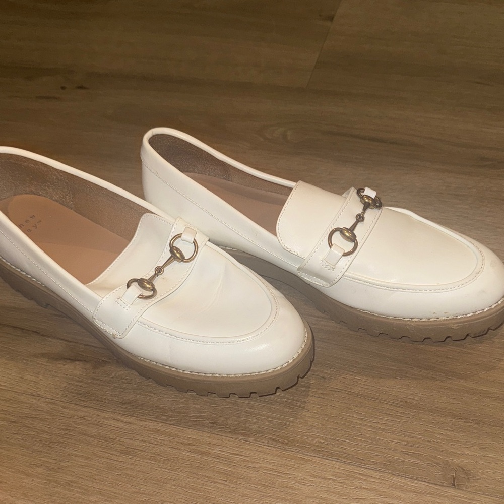 Women's White Loafers with Brown Sole